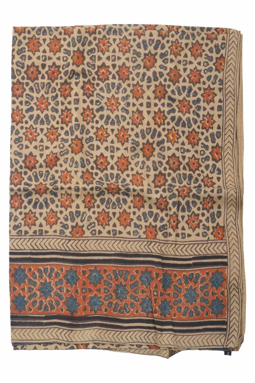 Creative Bee Hand Woven Natural Dye 'The Stamp Edit' Block-Printed Tussar X Cotton Stole - Image 3
