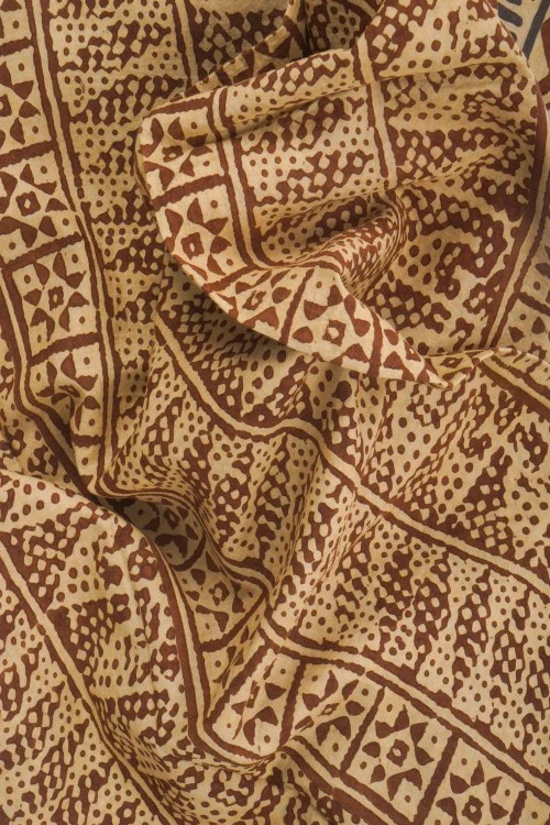 Creative Bee Hand Woven Natural Dye 'Wood Soul' Block-Printed Tussar X Cotton Stole - Image 2