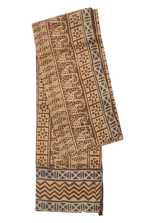 Creative Bee Hand Woven Natural Dye 'Wood Soul' Block-Printed Tussar X Cotton Stole - Image 3