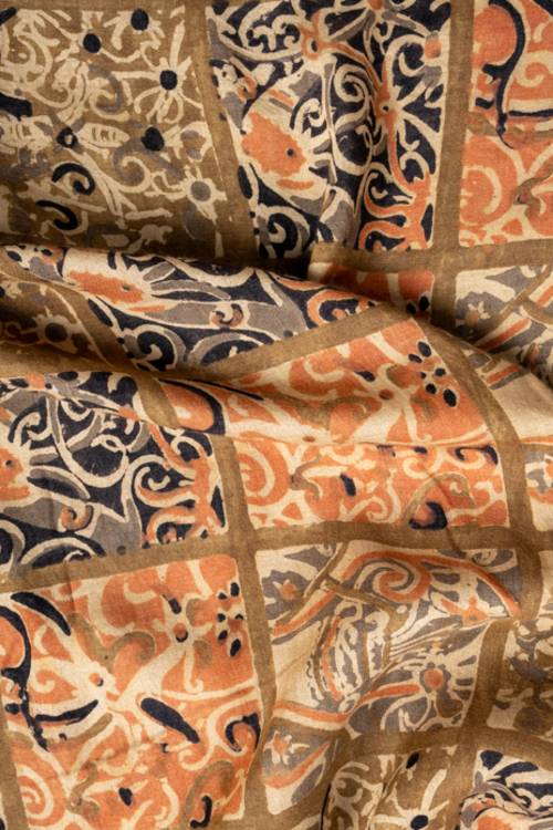 Creative Bee 'HANS' Natural Dye, Hand Block Printed Multi-Patch Tussar Fabric