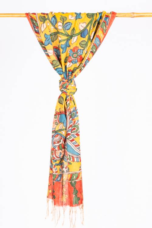 Creative Bee 'HAZEL' Natural Dye, Hand-Painted Kalamkari Silk x Cotton Stole - Image 3