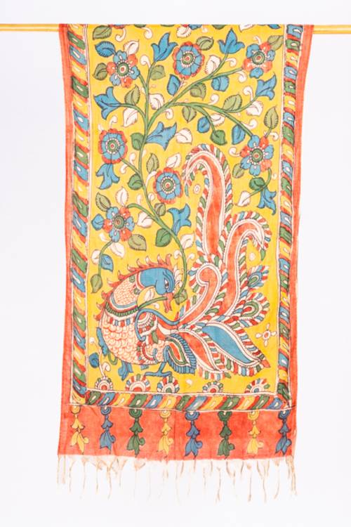 Creative Bee 'HAZEL' Natural Dye, Hand-Painted Kalamkari Silk x Cotton Stole - Image 4