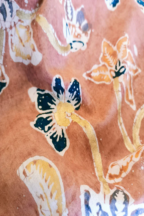 Creative Bee 'HEDY' Natural Dye Batik Hand Painted Handloom Cotton x Silk Fabric - Image 3