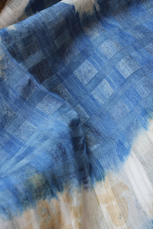 Creative Bee 'INDYEL' Natural Dye Shibori Self Check Tussar Handwoven Stole - Image 3