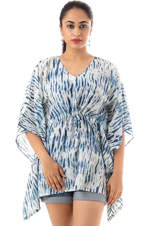 Creative Bee 'KADUMBI' Natural Indigo Dyed Shibori Handwoven Cotton x Silk Kaftan - Image 3