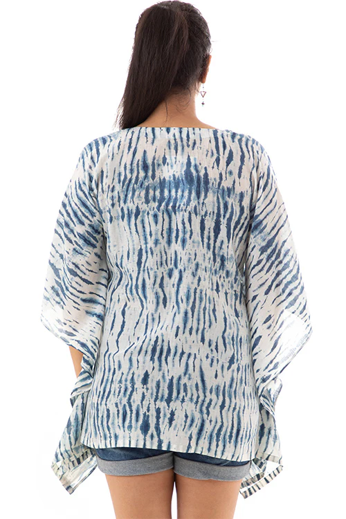 Creative Bee 'KADUMBI' Natural Indigo Dyed Shibori Handwoven Cotton x Silk Kaftan - Image 6