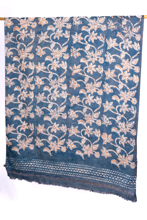 Creative Bee 'KAI' Natural Dye, Hand & Block -Painted Batik Linen Stole - Image 2