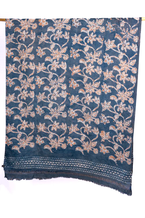 Creative Bee 'KAI' Natural Dye, Hand & Block -Painted Batik Linen Stole - Image 3