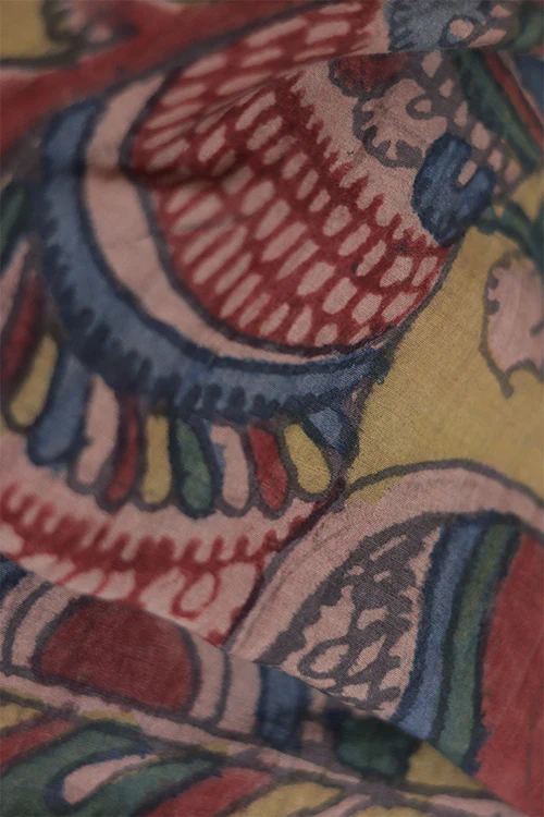 Creative Bee 'kalapi' Natural Dye Hand-Painted Kalamkari Cotton x Silk Stole - Image 4