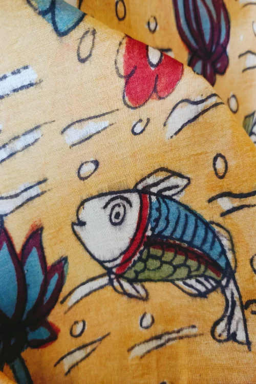 Creative Bee 'LEONA' Natural Dye Hand-Painted Kalamkari Cotton Fabric - Image 2