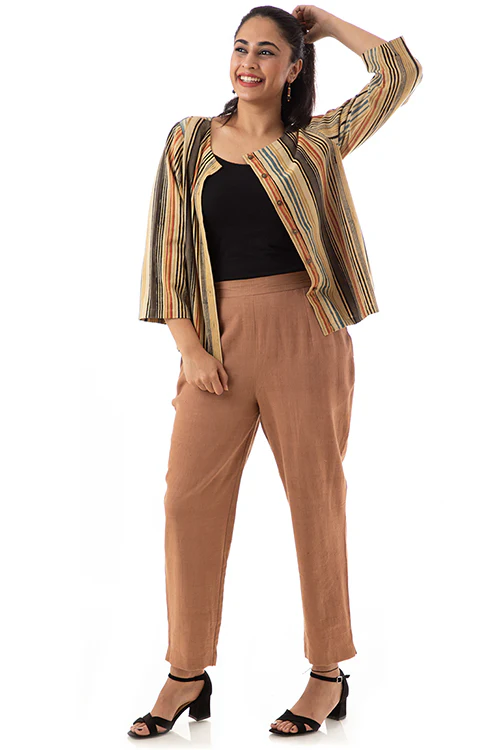 Creative Bee 'LITTES' Handwoven Stripe Geometric Patterened Pure Cotton Shirt Top - Image 2