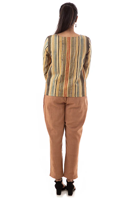 Creative Bee 'LITTES' Handwoven Stripe Geometric Patterened Pure Cotton Shirt Top - Image 6