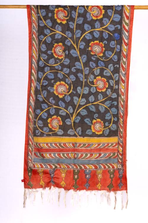 Creative Bee 'LYRA' Natural dye, Hand-Painted Kalamkari Silk x Cotton Stole - Image 2