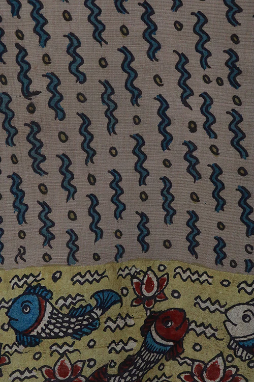 Creative Bee 'Matsyapani' Natural Dye Hand-Painted Kalamkari Silk Dupatta - Image 2