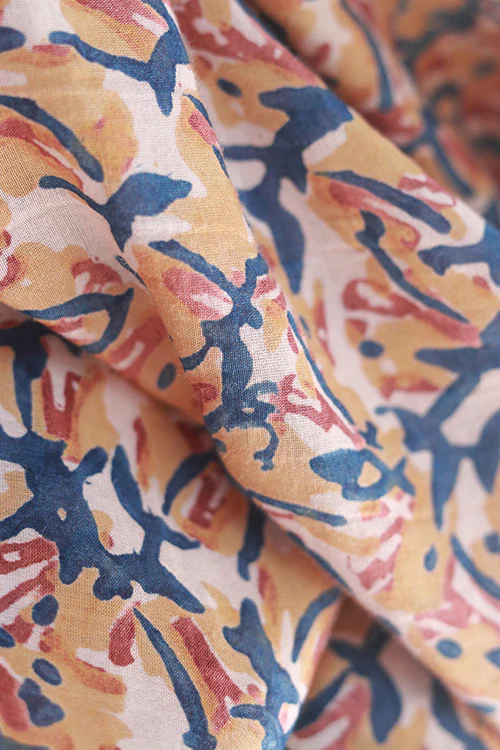 Creative Bee Natural Dyed Block Print Cotton x Silk Fabric (0.5 Meter) - Image 4