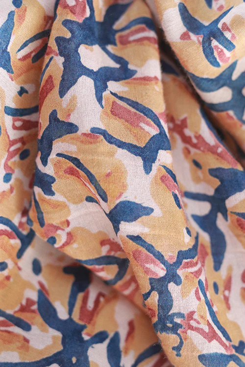 Creative Bee Natural Dyed Block Print Cotton x Silk Fabric (0.5 Meter) - Image 5
