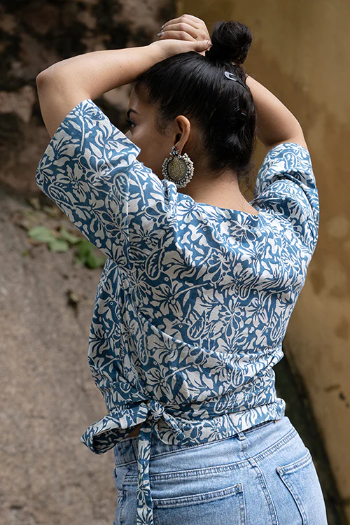 Creative Bee 'Placid' Natural Dyed Block Printed Wrap Top - Image 3