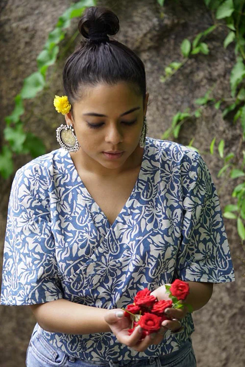 Creative Bee 'Placid' Natural Dyed Block Printed Wrap Top - Image 4