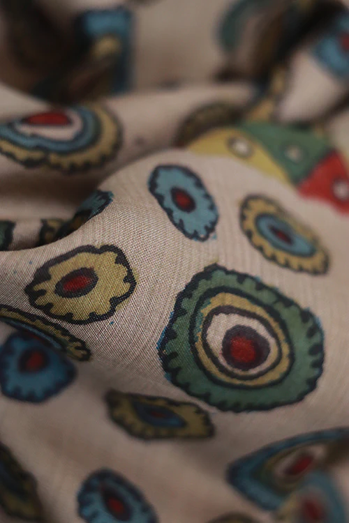 Creative Bee 'Ripple' Natural Dye Hand-Painted Kalamkari Cotton x Silk Dupatta - Image 3