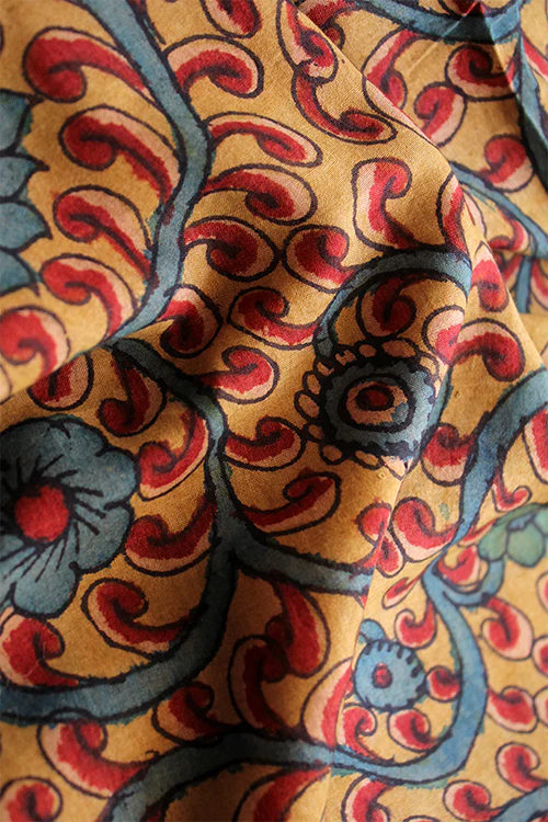 Creative Bee 'romano' Natural Dye Hand-Painted Kalamkari Tussar X Cotton Fabric (0.50 meter)