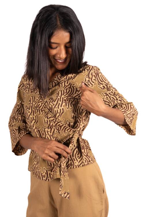 Creative Bee 'SANDTIDE' Wrap Top With Natural Dye, Hand Block Printed With Tortoise Design - Image 5