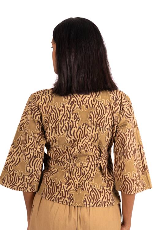 Creative Bee 'SANDTIDE' Wrap Top With Natural Dye, Hand Block Printed With Tortoise Design - Image 6