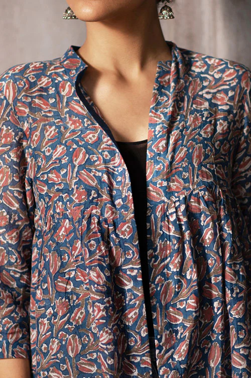 Creative Bee 'SHOWY' Natural Dyed Block-Print Handwoven Gathered Jacket - Image 2