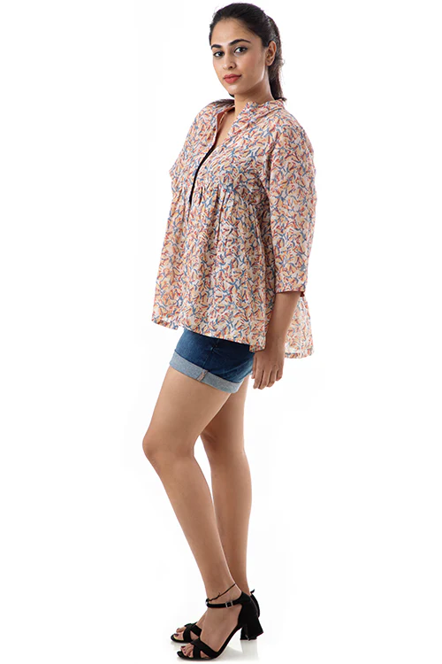Creative Bee 'TULIPA' Natural Dyed Block-Print Handwoven Gathered Jacket - Image 3