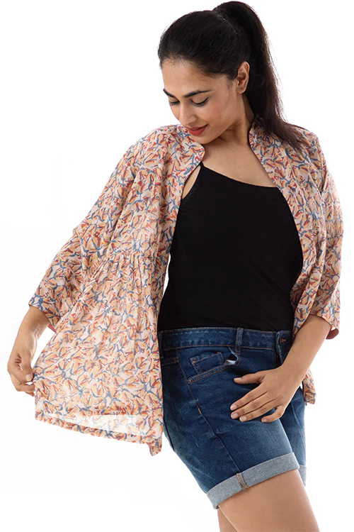 Creative Bee 'TULIPA' Natural Dyed Block-Print Handwoven Gathered Jacket - Image 4