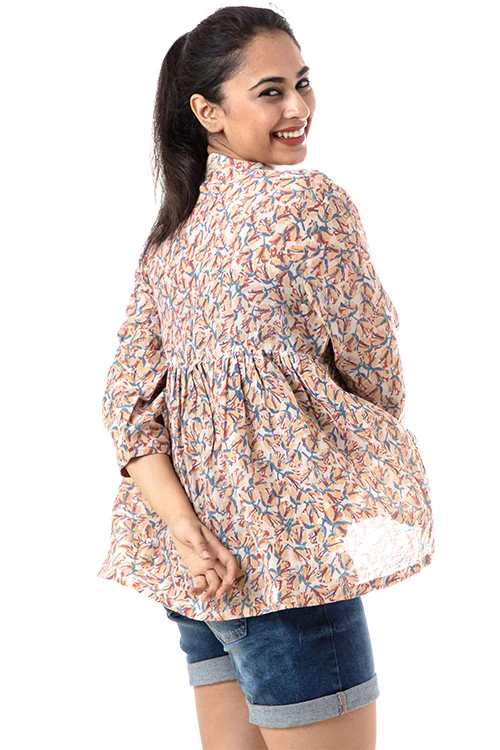 Creative Bee 'TULIPA' Natural Dyed Block-Print Handwoven Gathered Jacket - Image 5