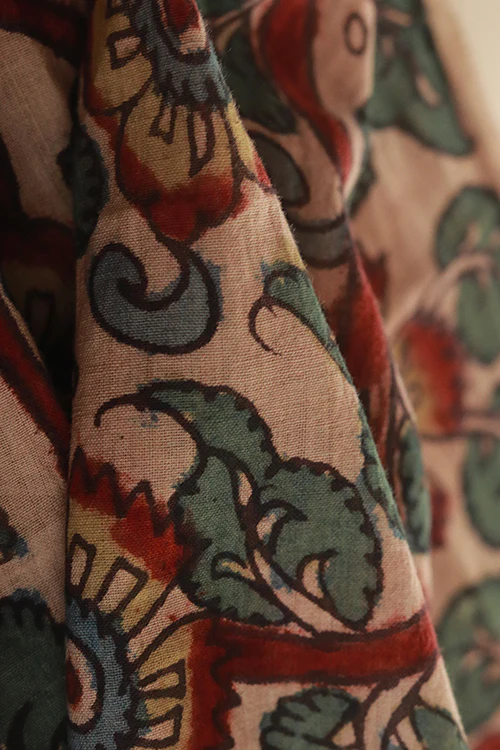 Creative Bee 'VERDANT' Natural Dyed Hand-Painted Kalamkari Cotton Fabric (0.5 Meter) - Image 3