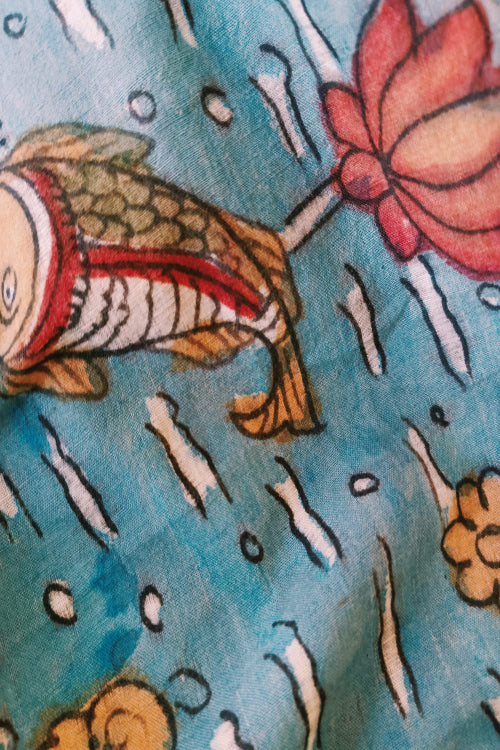 Creative Bee 'ZOEY' Natural Dye Hand-Painted Kalamkari Cotton Fabric - Image 2