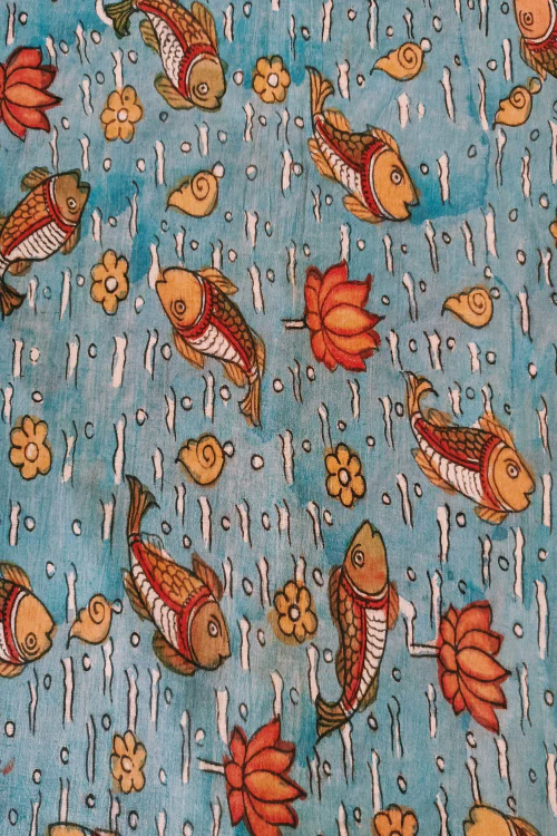 Creative Bee 'ZOEY' Natural Dye Hand-Painted Kalamkari Cotton Fabric - Image 3
