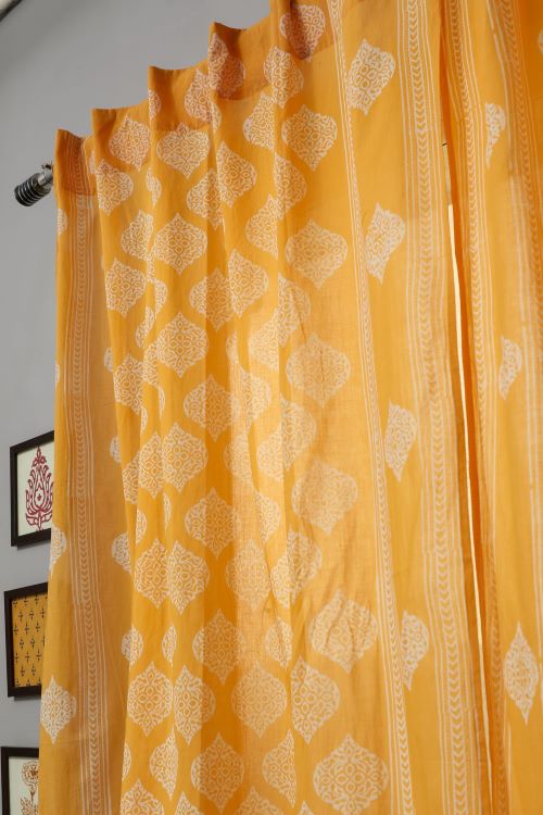 Sooti Syahi Daffodil Hand Block Printed Window Curtain - Image 3