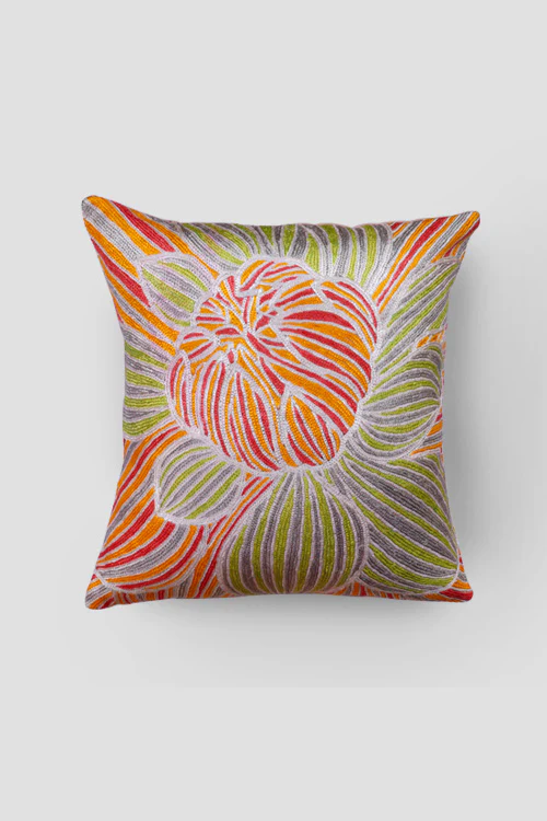 Zaina By Ctok Dahlias Chainstitch Embroidered Cushion Cover - Pastel