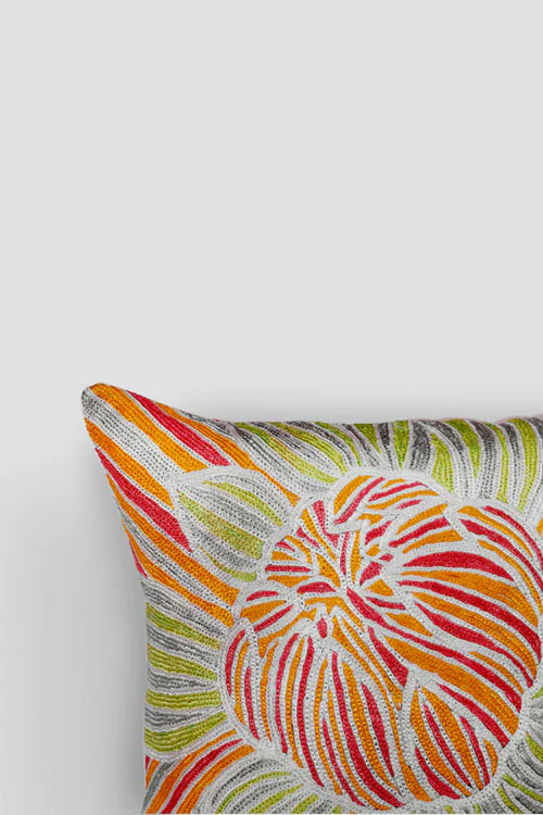Zaina By Ctok Dahlias Chainstitch Embroidered Cushion Cover - Pastel - Image 3