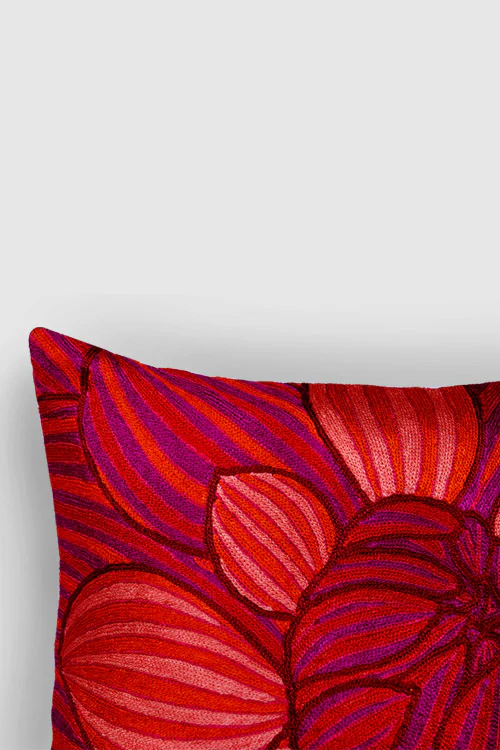 Zaina By Ctok Dahlias Chainstitch Embroidered Cushion Cover Red & Yellow - Image 4