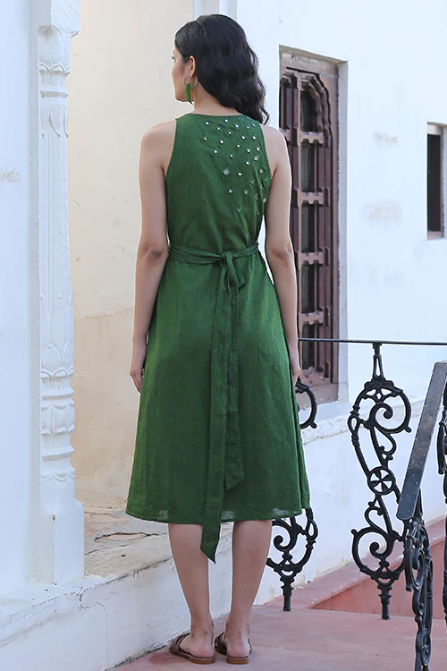 Okhai 'Dandelions' Pure Cotton Hand Embroidered Mirror Work Dress - Image 3