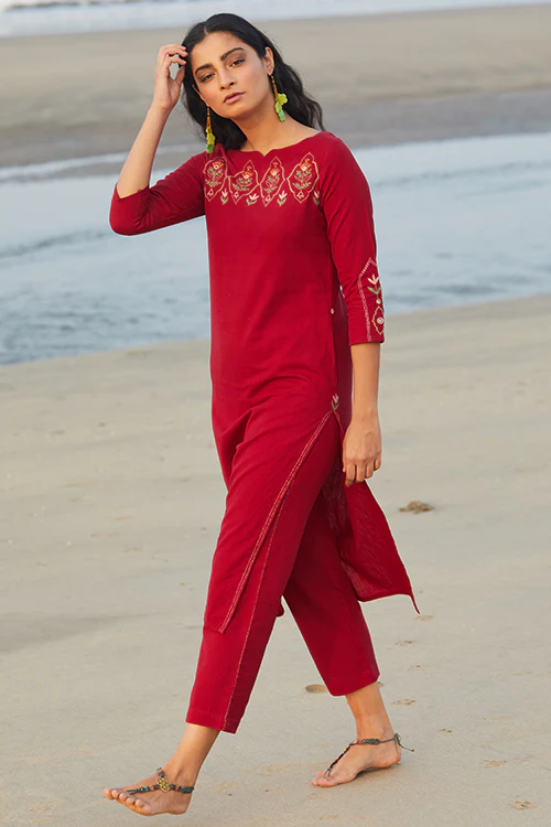 Okhai 'Darling' Embroidered Cotton Handloom Kurta-Pant Set - Image 4