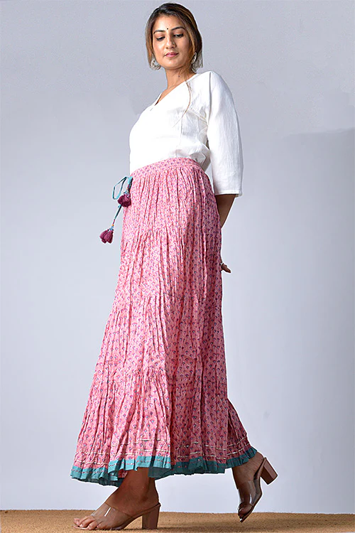 Dharan "Dazzle Skirt" Pink Block Printed Skirt