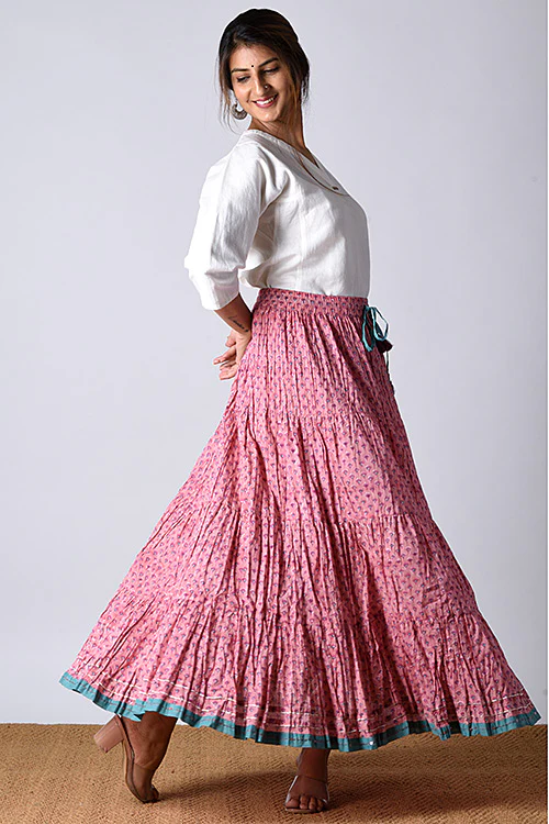 Dharan "Dazzle Skirt" Pink Block Printed Skirt - Image 2