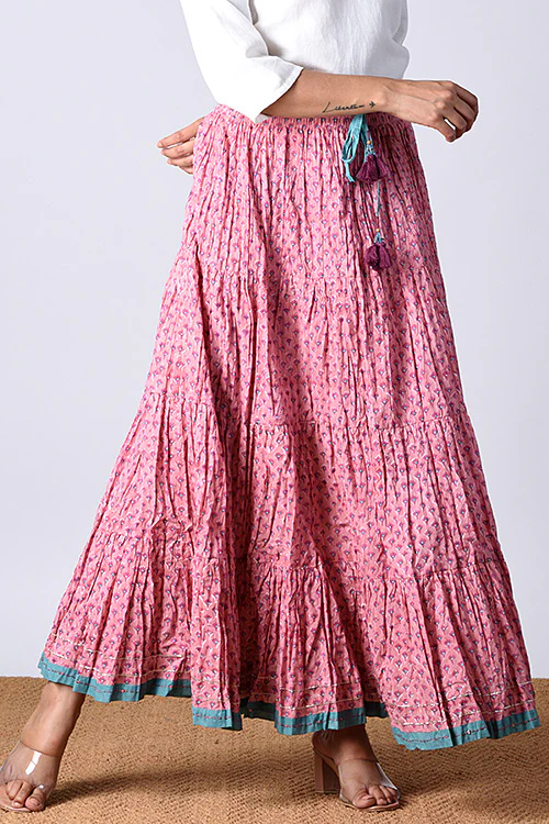 Dharan "Dazzle Skirt" Pink Block Printed Skirt - Image 5