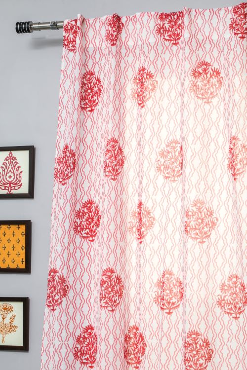 Sooti Syahi Dazzling Rose Hand Block Printed Door Curtain - Image 3