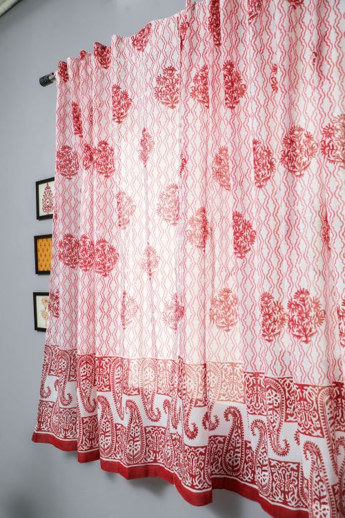 Sooti Syahi Dazzling Rose Hand Block Printed Window Curtain - Image 2