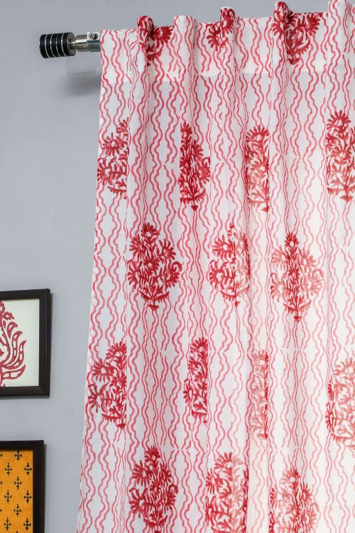 Sooti Syahi Dazzling Rose Hand Block Printed Window Curtain - Image 3