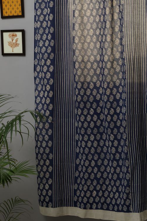 Sooti Syahi Delphinium Hand Block Printed Door Curtain - Image 3