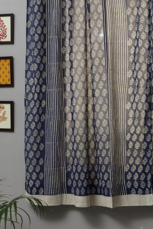 Sooti Syahi Delphinium Hand Block Printed Window Curtain - Image 2