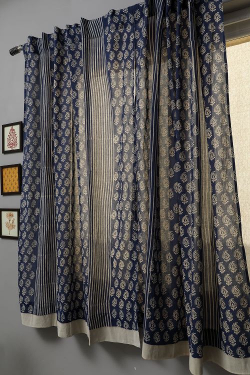 Sooti Syahi Delphinium Hand Block Printed Window Curtain - Image 3