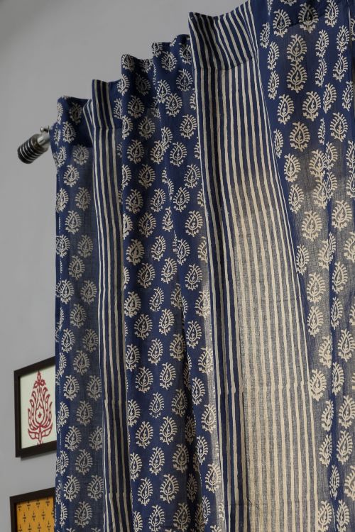 Sooti Syahi Delphinium Hand Block Printed Window Curtain - Image 4