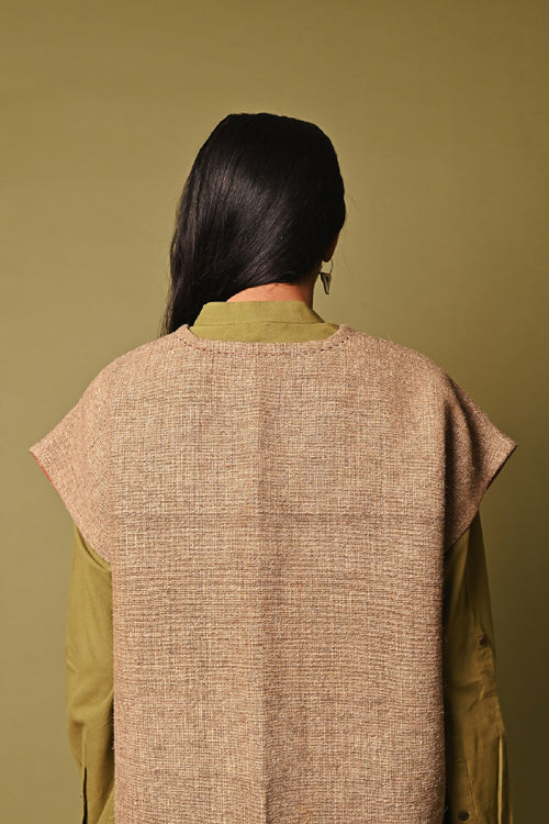 Rangsutra Grey Handwoven Cap Sleeve Woolen Jacket - Image 5